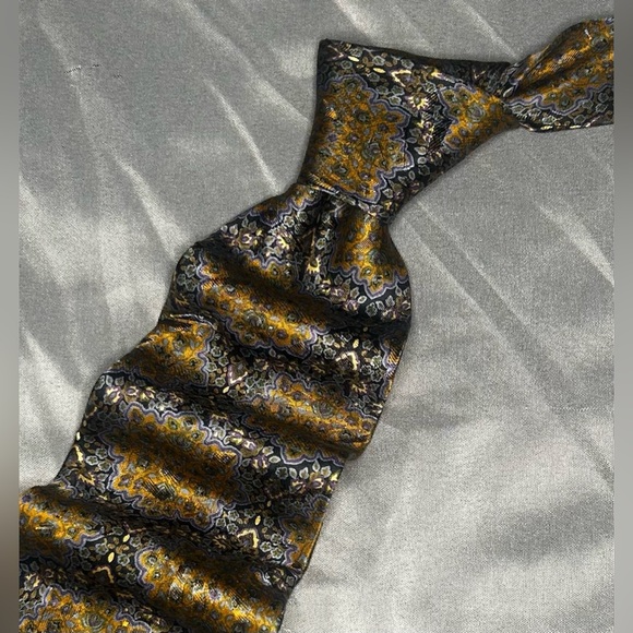 Lanvin Other - Men’s Lanvin Gold Blue Black Geometric Regular Designer Silk France Tie